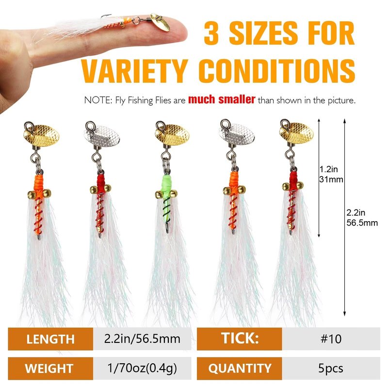 Dovesun Fly Fishing Lures Crazy Charlie Fly Fishing Flies Wet Fishing Lures Fishing Spinner for Bass Sunfish Pike Trout Flies Fly Fishing Accessories #10 5PCS