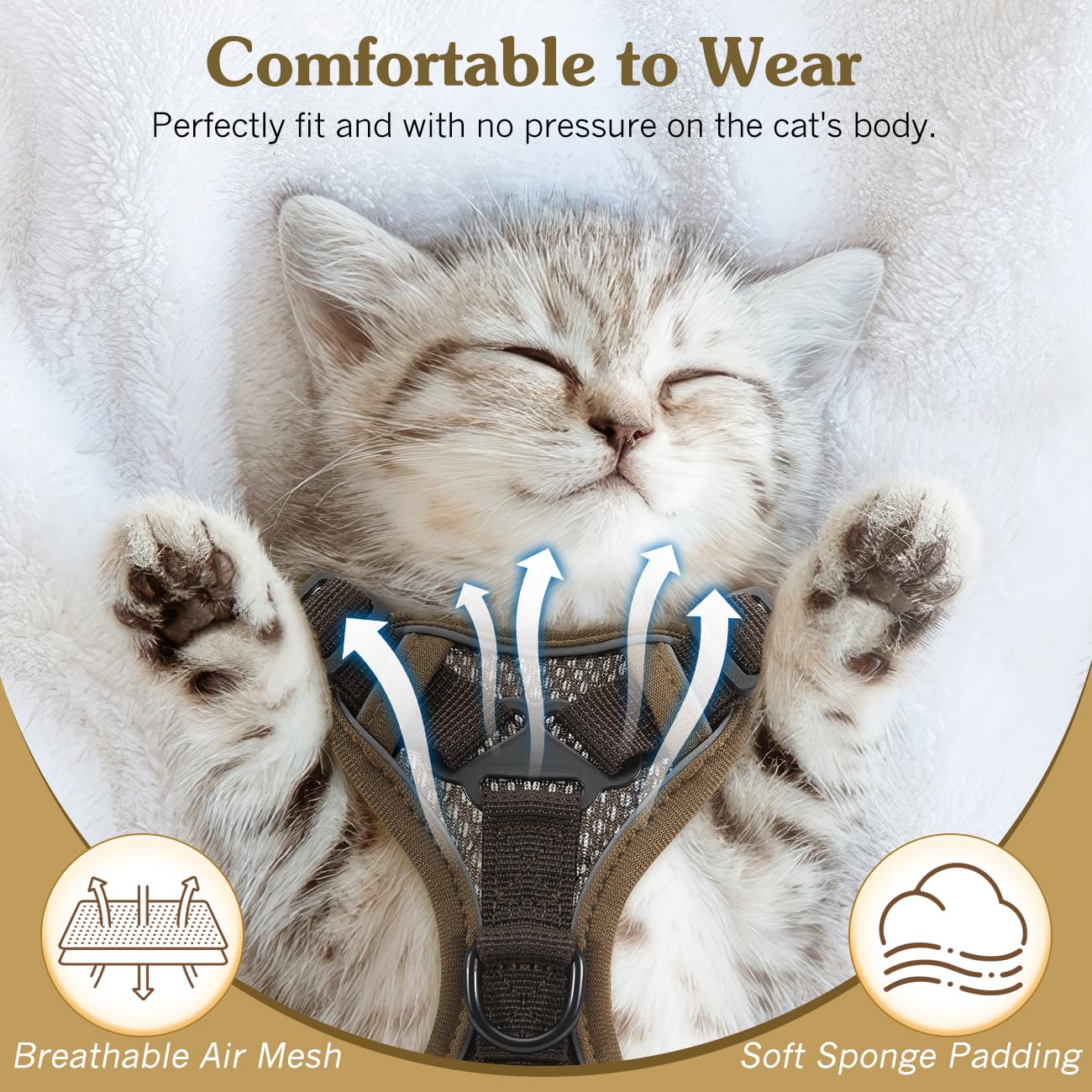 VavoPaw Cat Harness and Leash Set for Walking, Adjustable Kitten Vest Harness with Reflective Strip Breathable Mesh, Escape Proof Soft Pet Safety Vest for Cats, Kittens, Puppies, S Coffee