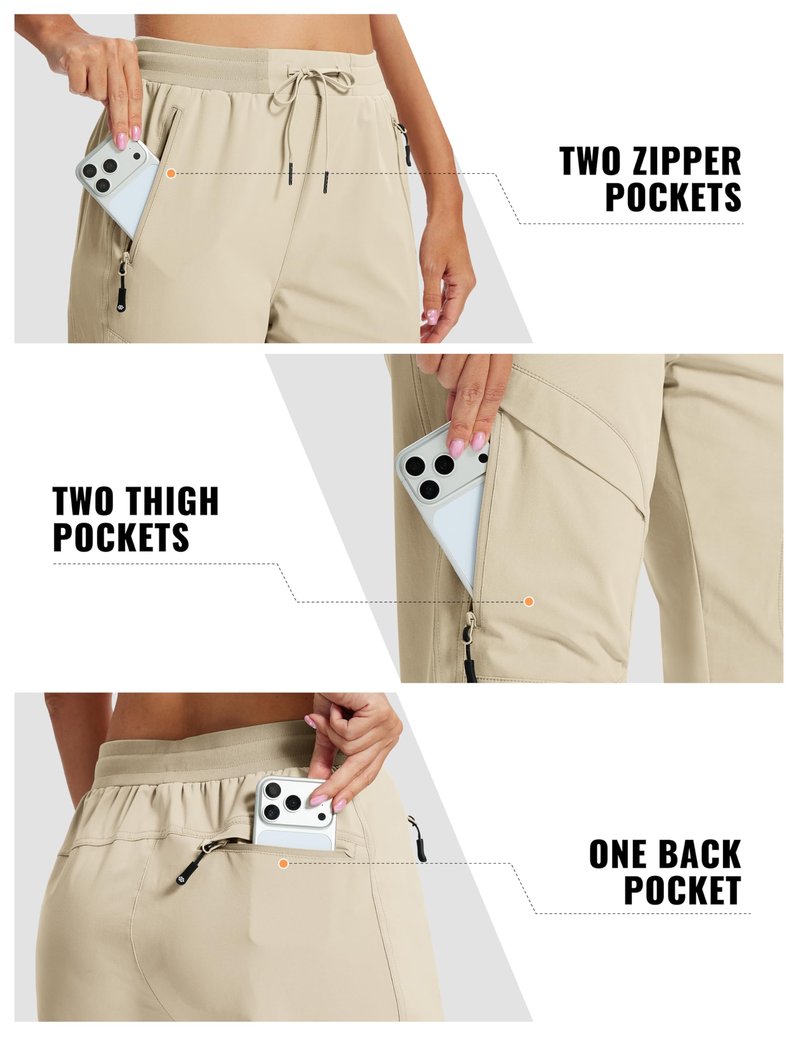 AIRIKE Women's Hiking Cargo Pants Lightweight Quick Dry Fishing Camping Travel Work Pant with 5 Pockets Khaki M