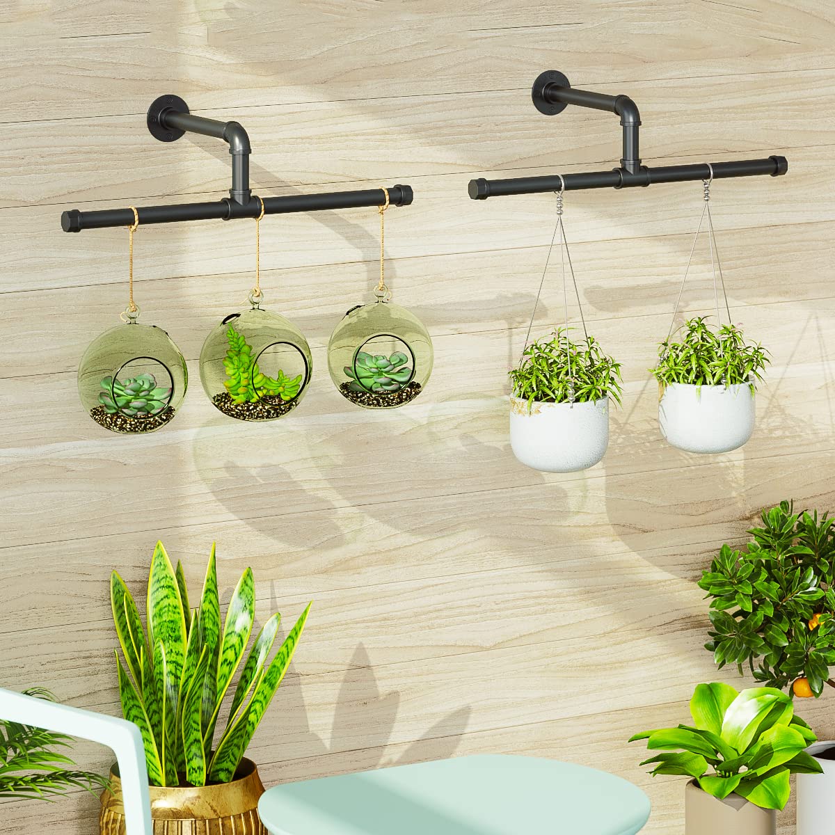 FANHAO Industrial Pipe Clothes Rail, Heavy Duty Rustic Detachable Wall Mounted Clothes Rack Black Iron Garment Bar, Multi-purpose Hanging Rod for Closet Storage, 2 Pack