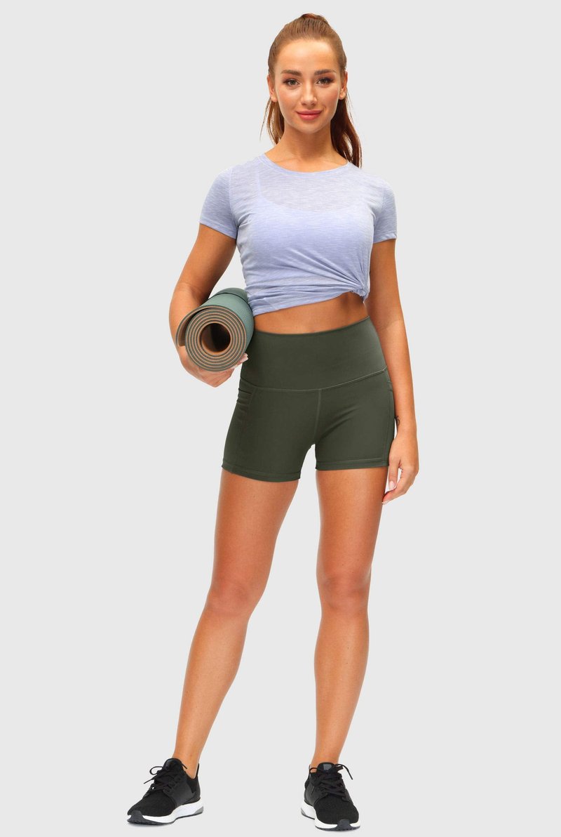 Soothfeel Women's High Waist Yoga Shorts with Side Pockets Tummy Control Running Gym Workout Biker Shorts for Women 3"(Brown, XXL)