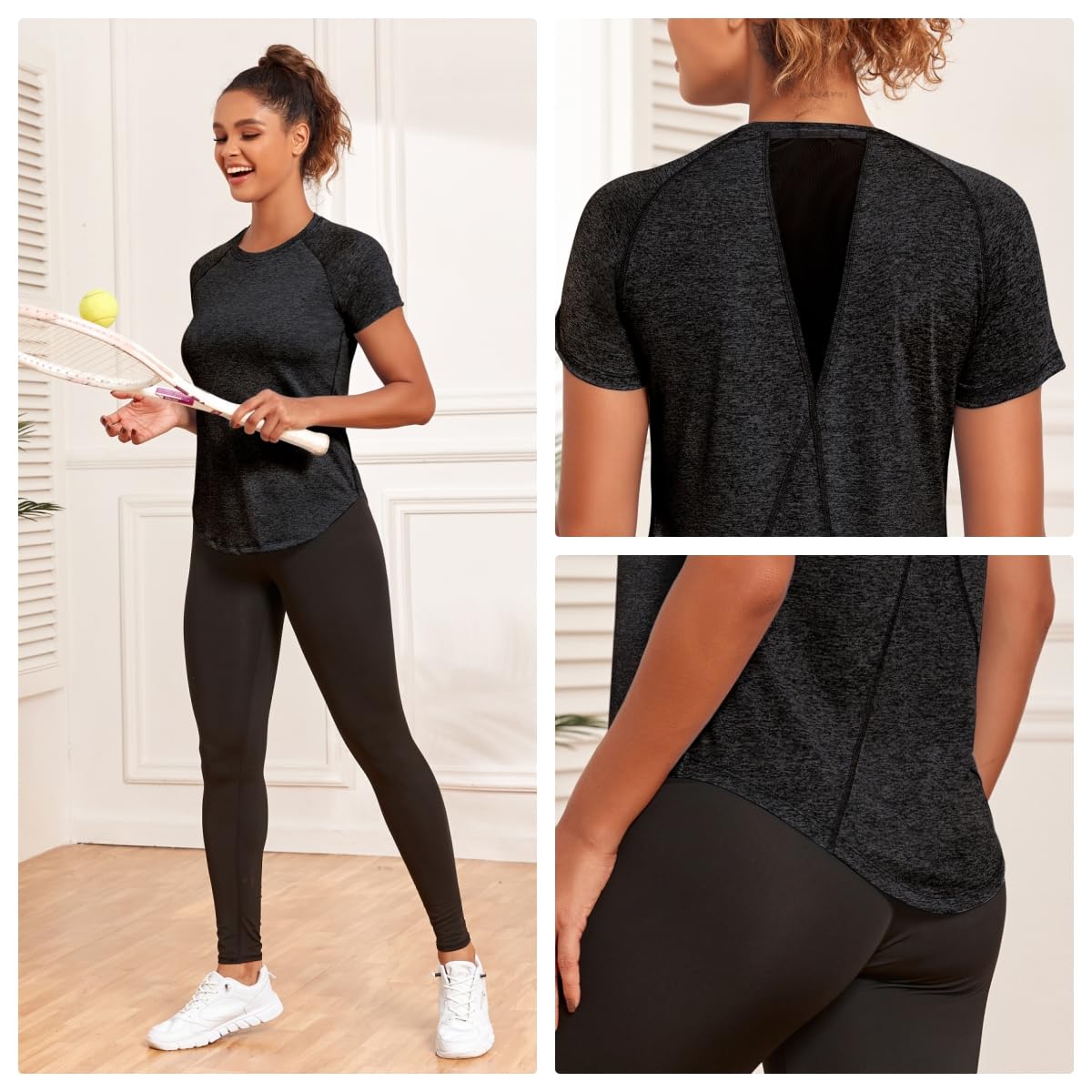 Jlowesun Women's Long Yoga Gym Tops, Sprots Running Exercise T-Shirt Short Sleeve Back Mesh Workout Loose Fit Summer Quick Dry Fitness Activewear Athletic Tee for Ladies