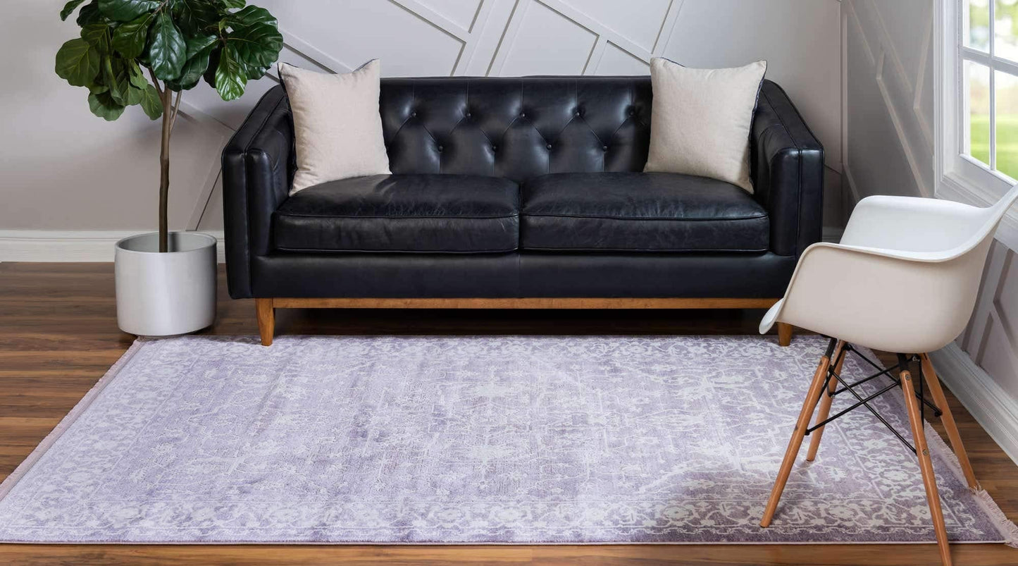 Unique Loom Traditional Classic Intricate Design Distressed Vintage Detail, Area Rug, 4 ft x 6 ft, Purple/Ivory