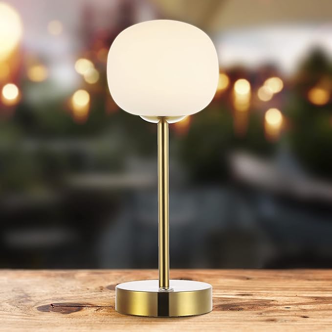 JONATHAN Y JYL7108C Natalia 12.25" Modern Minimalist Iron Rechargeable Integrated LED Table Lamp Contemporary Bedside Desk Nightstand Lamp for Bedroom Living Room Office, Brass Gold/White