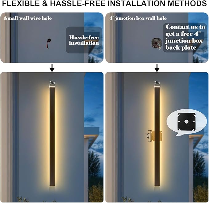 Outdoor Wall Lights, 2 Pack 79 Inch Black LED Exterior Light Fixtures Wall Mount, Modern Outdoor Lights Exterior Sconce 3000K Long Strip Wall Lamp Outside Lighting for Garage, House