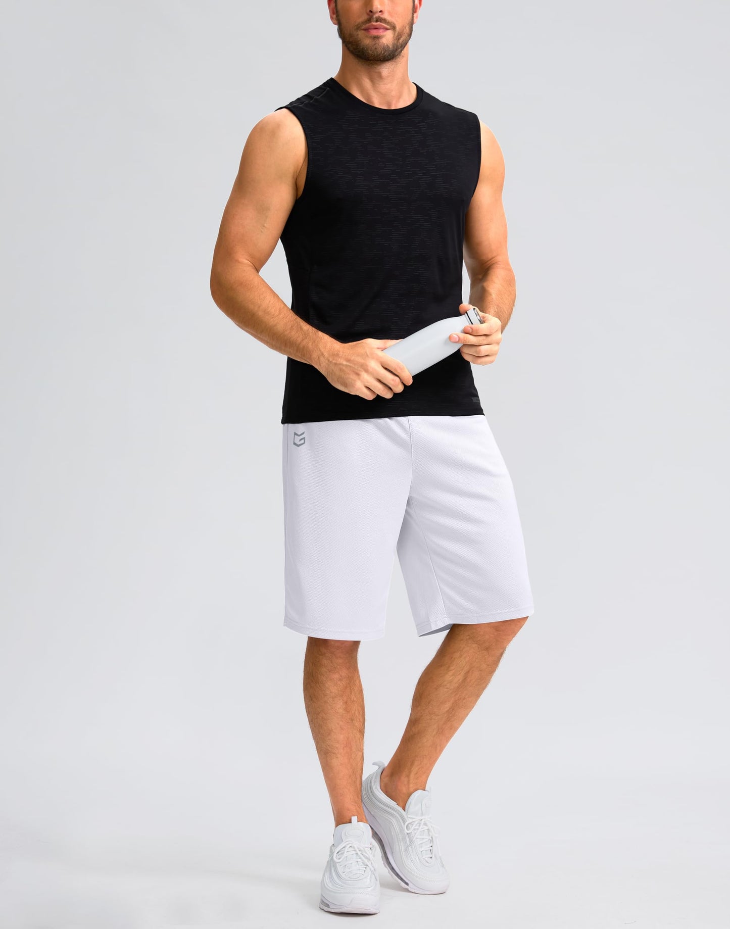 G Gradual Men's Athletic Shorts with Pockets 9" / 11" Long Basketball Shorts Lightweight Quick Dry Gym Workout Shorts for Men(White,M)