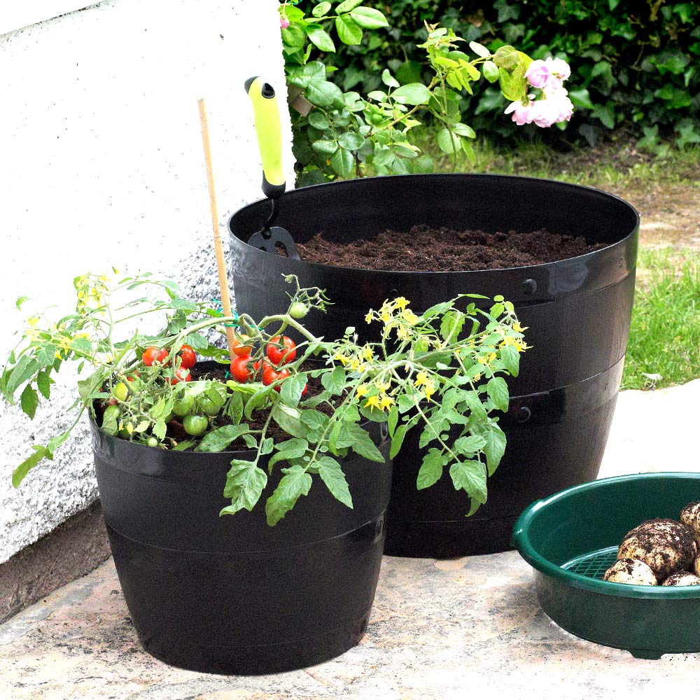 Straame Plant Pot Tub, 50 Liters Gardening Flower Pots - Indoor Or Outdoor Planter - For Multi-Purpose - Makes Your Living Space Bloom (Black Barrel Plantar Large- 45x33x34 cm)