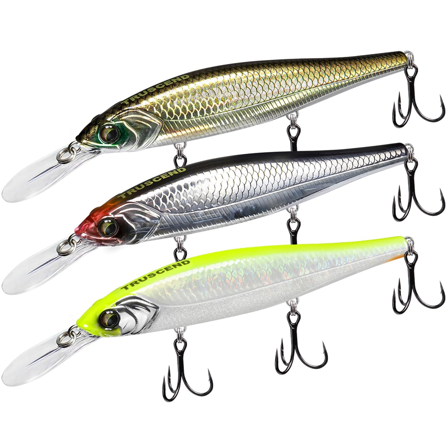 TRUSCEND Fishing Lures, Precision-Engineered Minnow with Sound, Flash & Irresistible Action, Cast Farther, Glow Brighter and Rattle Louder Jerkbaits Spoons for Bass Walleye Pike Catfish