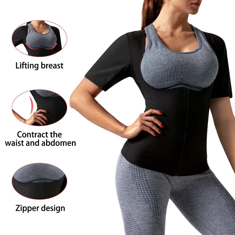 DYUAI Sauna Shirt for Women Sauna Suit for Women Waist Trainer Sauna Sweat Vest Workout Body Shaper Zipper(6005-01-XXXL)