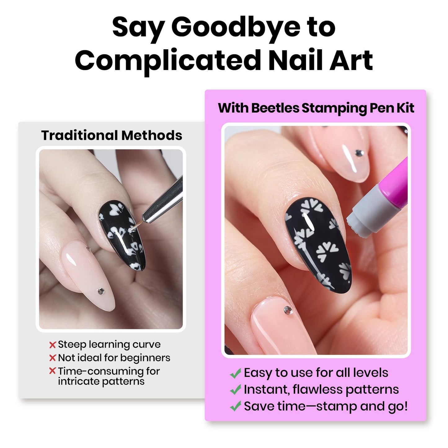 Beetles Nail Art Brushes 8pcs – Crystal Nail Art Tools 5pcs Double-headed Nails Dotting Tool, 3pcs Striping Liner Brushes for Nails with Pearls Bowknot Stickers, DIY Home Salon Manicure Design Tools