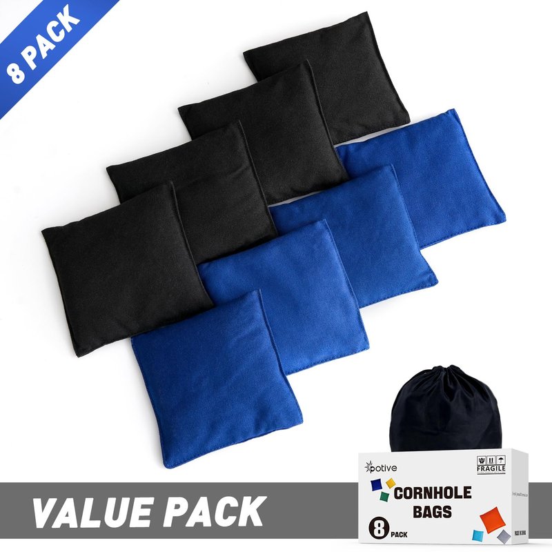 POTIVE Cornhole Bags Set of 8 Regulation Corn Hole Bean Bags for Cornhole Game, Professional Weather Resistant Corn Hole Bags with Tote Bag