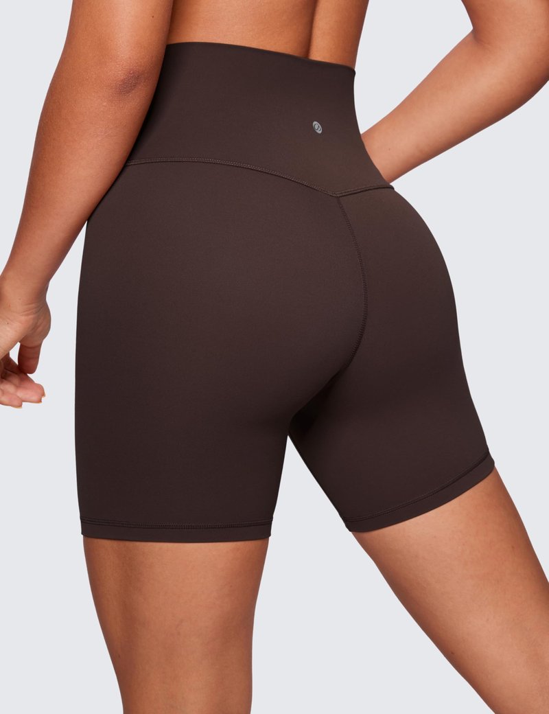 CRZ YOGA ButterLuxe Biker Shorts 6" - High Waisted Workout Running Volleyball Spandex Yoga Womens Hot Fudge Brown Large