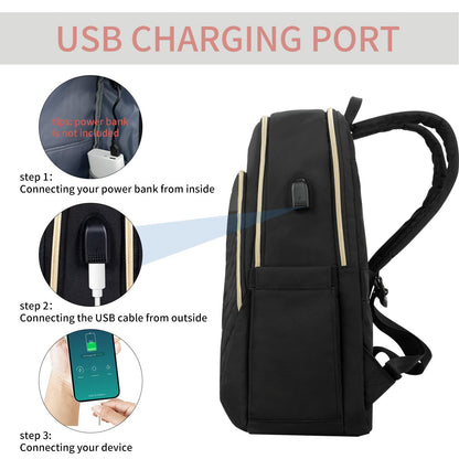 EMPSIGN Laptop Backpack for Women, 15.6 Inch Laptop Rucksack Casual Daypack Wide Open, College School Backpack with USB Charging Port, Water Repellent Travel Business Work Bag Computer Bookbag, Black