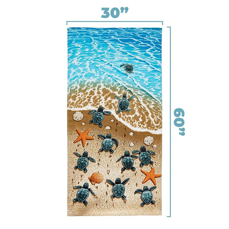 Dawhud Direct 30" x 60" Beach Towel - Large Sea Turtle Print - Microfiber Bath Towel for Women, Girls, Kids, Men - Oversized Pool and Swimming Drying Towel - Big & Super Soft Plush Cotton Throw Towel