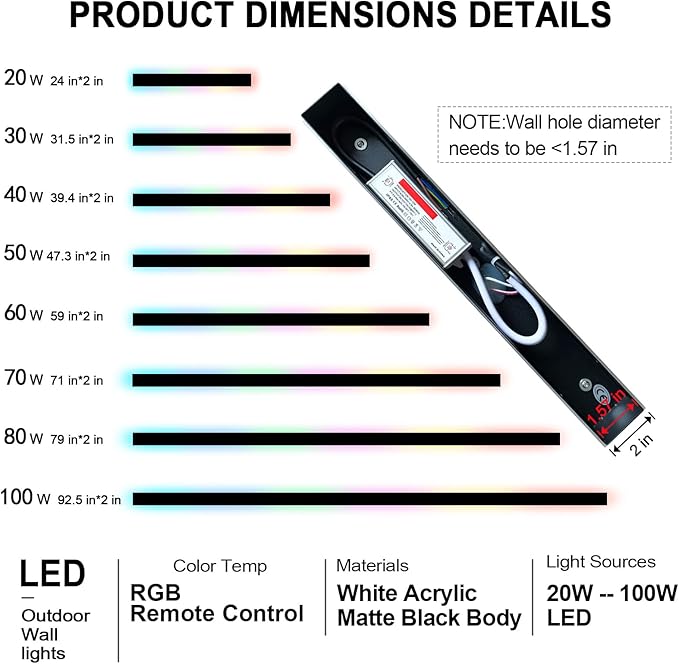 Outdoor RGB Long Wall Lights 2 Pack 79inch Modern Outdoor Led Wall Light Fixture IP65 Waterproof Long Wall Sconce LED Linear Wall Mount Lights for House