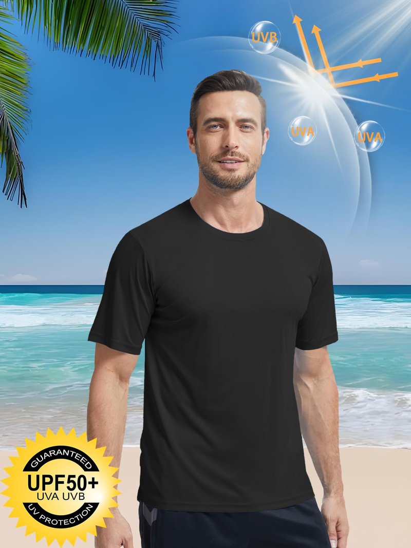 PLUMZJOY Workout Shirts for Men Short Sleeve T Shirts Moisture Wicking UPF 50 Sun Protection T-Shirt Running Workout Shirts Quick Dry Top Tee Black L