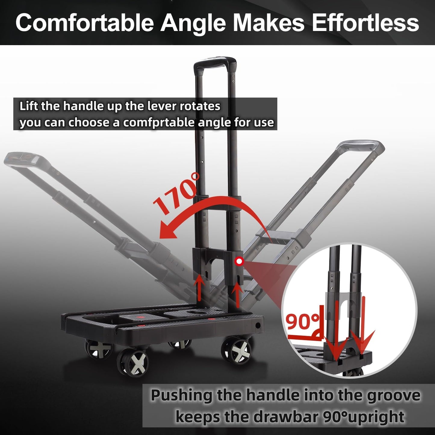 Folding Hand Truck, Lightweight Hand Truck Dolly Foldable,Luggage cart with 4 Rotate Wheels, Utility Cart with Adjustable Handle,Collapsible Dolly for Moving Travel Shopping Airport Office