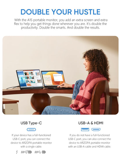 ARZOPA 17.3" Portable Monitor, 1080P FHD 103% sRGB IPS Gaming Monitor Laptop Monitor with Built-in Kickstand HDMI USB C External Screen for PC Mac Phone Xbox PS5 - A1M