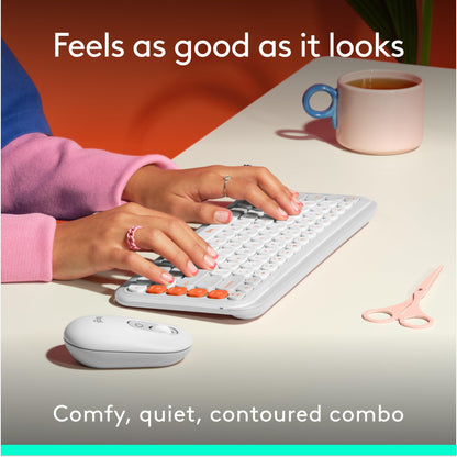 Logitech POP ICON Keys Wireless Bluetooth Keyboard, Comfortable Typing, Programmable Keys, Easy-Switch Between up to 3 Devices, for Laptop, Tablet, PC – Rose and Off-White