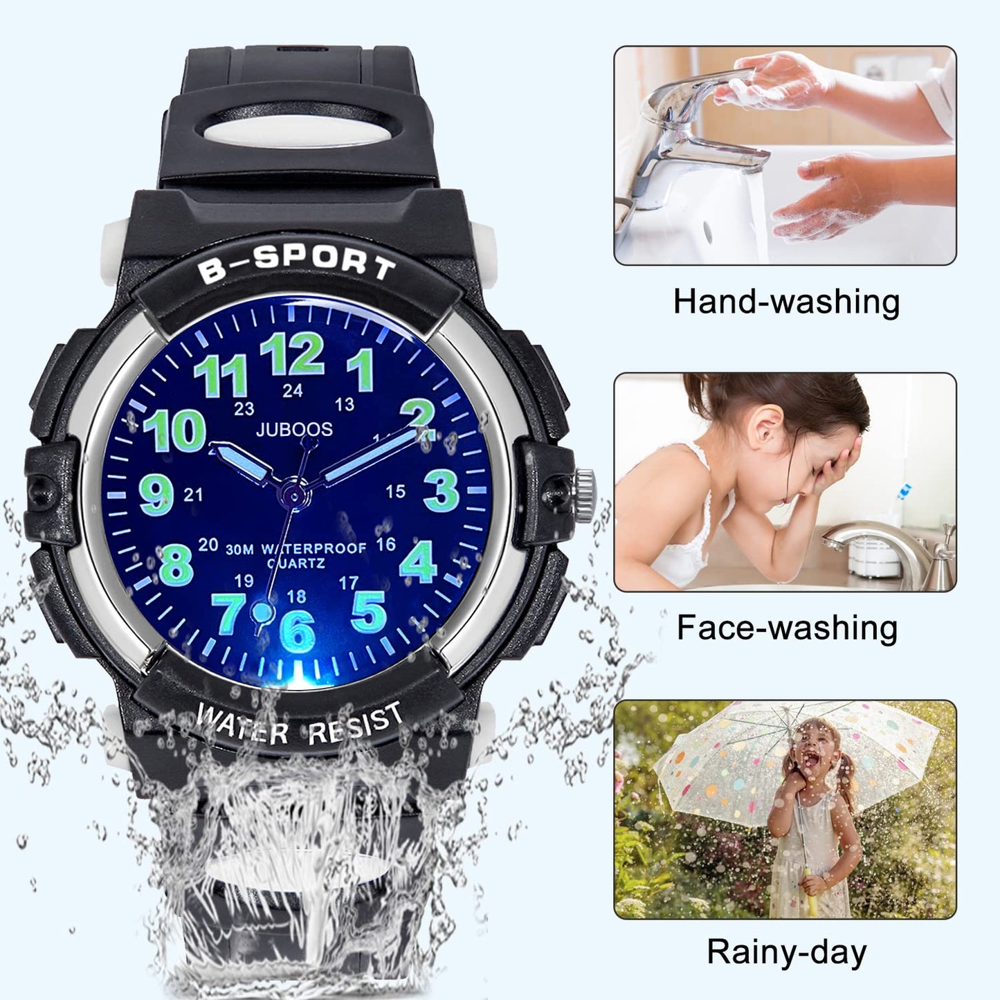 Juboos 7 Color Kids Watches,Children Analogue Quartz Watch for Boys Girls Kids Waterproof Time Teach Watches, Sport Outdoor Wrist Partner 5-16