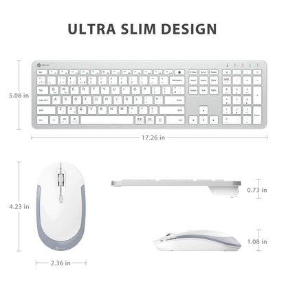 Wireless Keyboard and Mouse Set, iClever Keyboard and Mouse Rechargeable Full Size with Numeric Keypad, Energy Saving 2.4G USB Ultra Slim Silent Wireless for Mac OS/Windows/Computer/Laptop