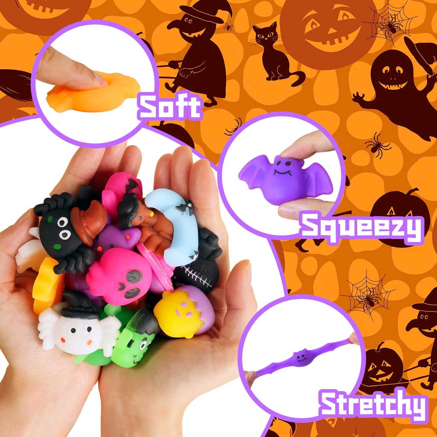 JDSTY 24Pcs Halloween Mochi Squishy Toys Stress Relief Squishies for Kids Girls Boys Halloween Party Favors Halloween Treat Bags Gifts