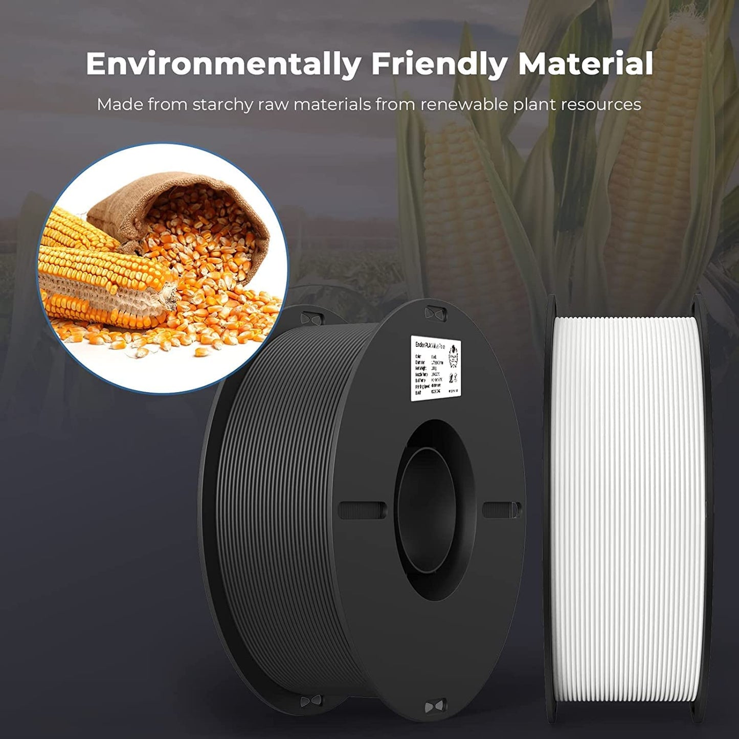 Creality Ender PLA Filament 1.75mm 3D Printer Filament, 2kg Cardboard Spool (4.4lbs), Dimensional Accuracy +/- 0.03mm, Fit Most DIY Printer (White*1KG & Black*1KG)