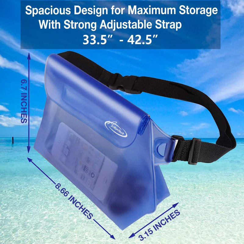 AiRunTech Waterproof Fanny Pack, Beach Cruise Vacation Essentials, Waterproof Pouch Protect Phone Passport Valuables Dry Safety, Paddle Board Kayaking Boating Swimming Accessories-2 Pack（Blue + Pink）