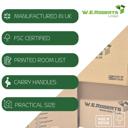 Moving Boxes x 20 Large Strong Cardboard Packing Boxes for Moving House – Ideal for Storage, Moving, and Packing 45.7cm x 28.8cm x 28.8cm with Carry Handles and Room List (20)