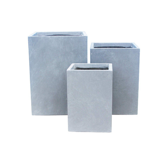 Kante AF0007ABC-60611 Lightweight Concrete Square Outdoor Planter, Set of 3, 19 Inch Tall, Gray