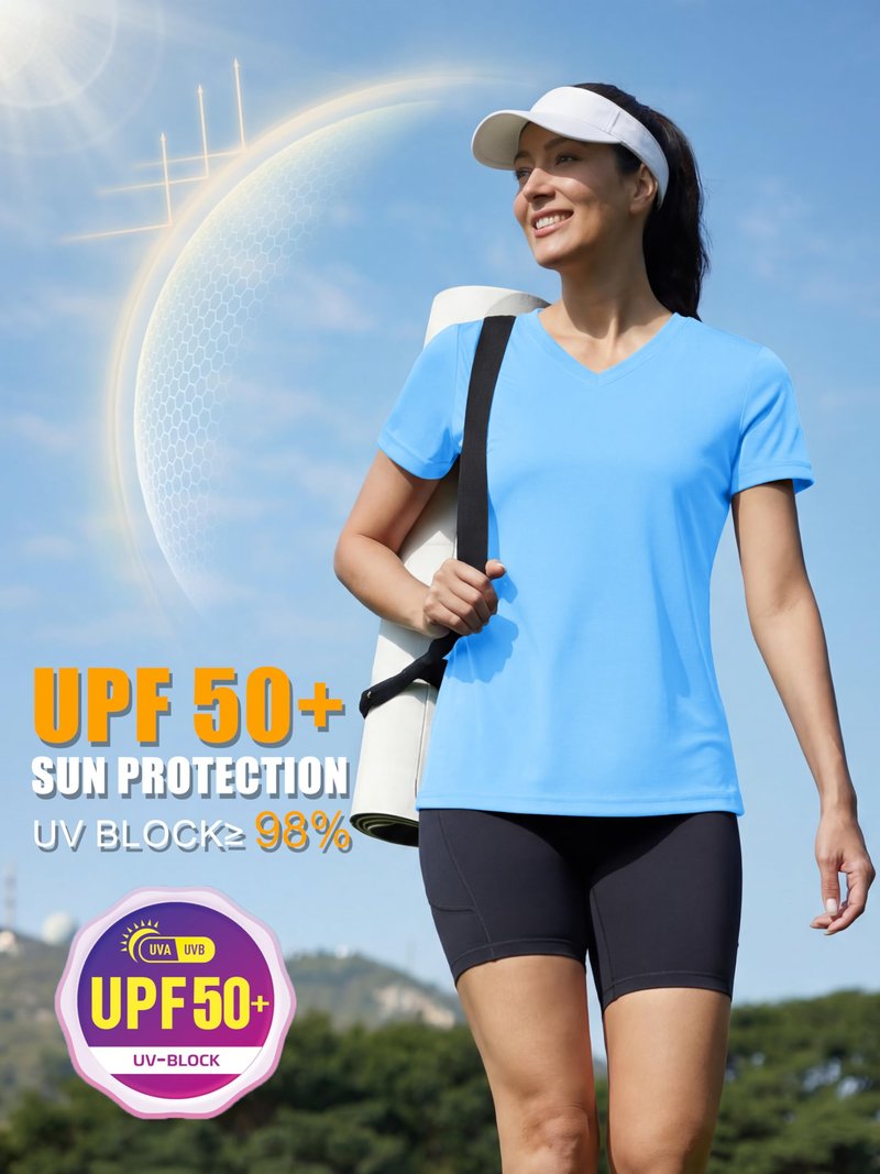 MAGCOMSEN Workout Tops for Women Short Sleeve Dry Fit Summer UPF 50+ Hiking Shirts Athletic Running Top Exercise Blue L