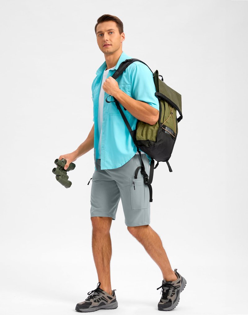 Pudolla Men's Hiking Shorts 11" Lightweight Cargo Work Shorts for Men Summer Travel Golf Casual Outdoor with 5 Pockets(Light Grey Medium)