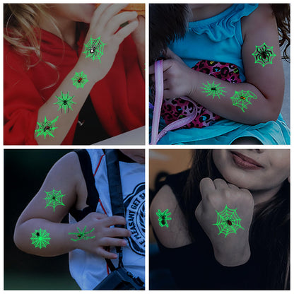 Awinmay Halloween Luminous Spider Temporary Tattoos for Kids - 10 Sheets Glow In The Dark Halloween Spider Web Tattoos for Boys and Girls, Halloween Cosplay Face Makeup Accessories Holiday Party Gifts