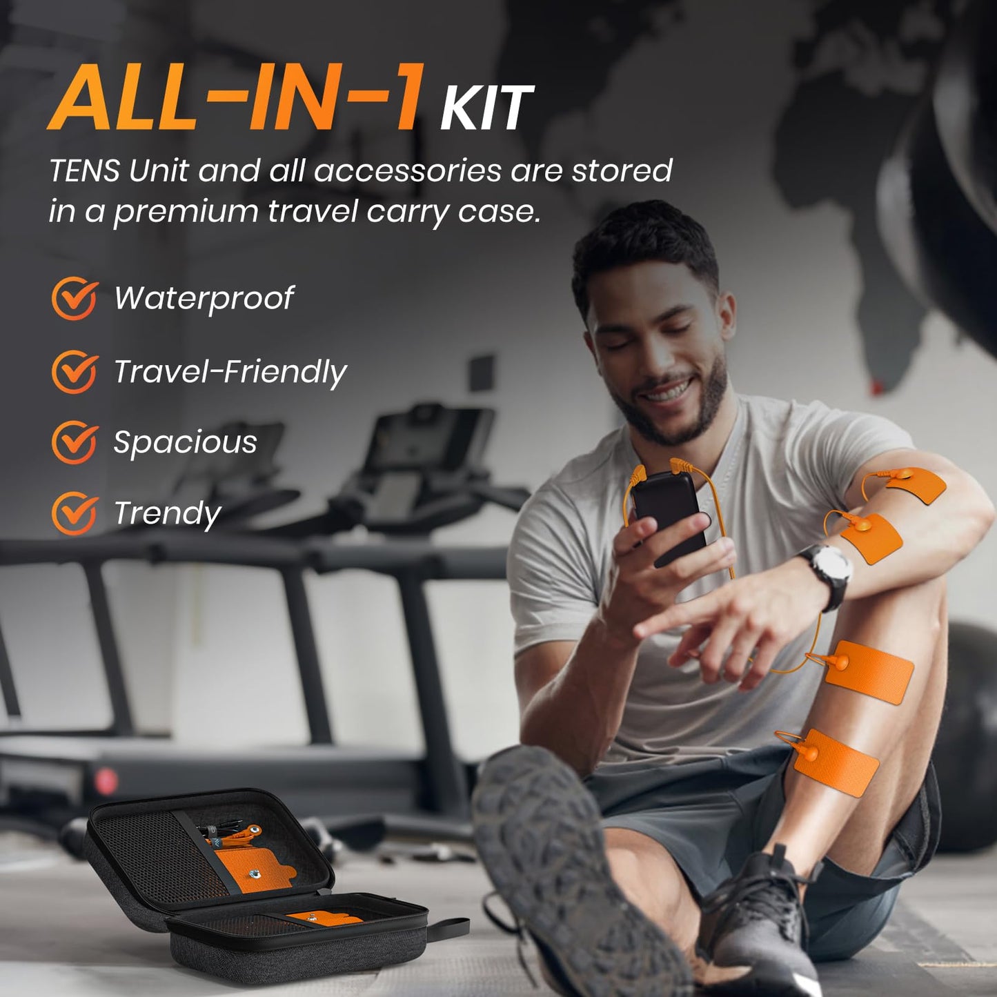 AVCOO 3-in-1 TENS Unit with 32 Modes, Dual Channel EMS Muscle Stimulator with 40 Intensities for Gradual Pain Relief Therapy, Rechargeable Electronic Pulse Massager with 12 Electrode Pads, EVA Case