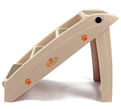 Plastic Foldable Dog Pet Stairs with Carpet Treads, Beige, 38cm x 47cm x 60cm