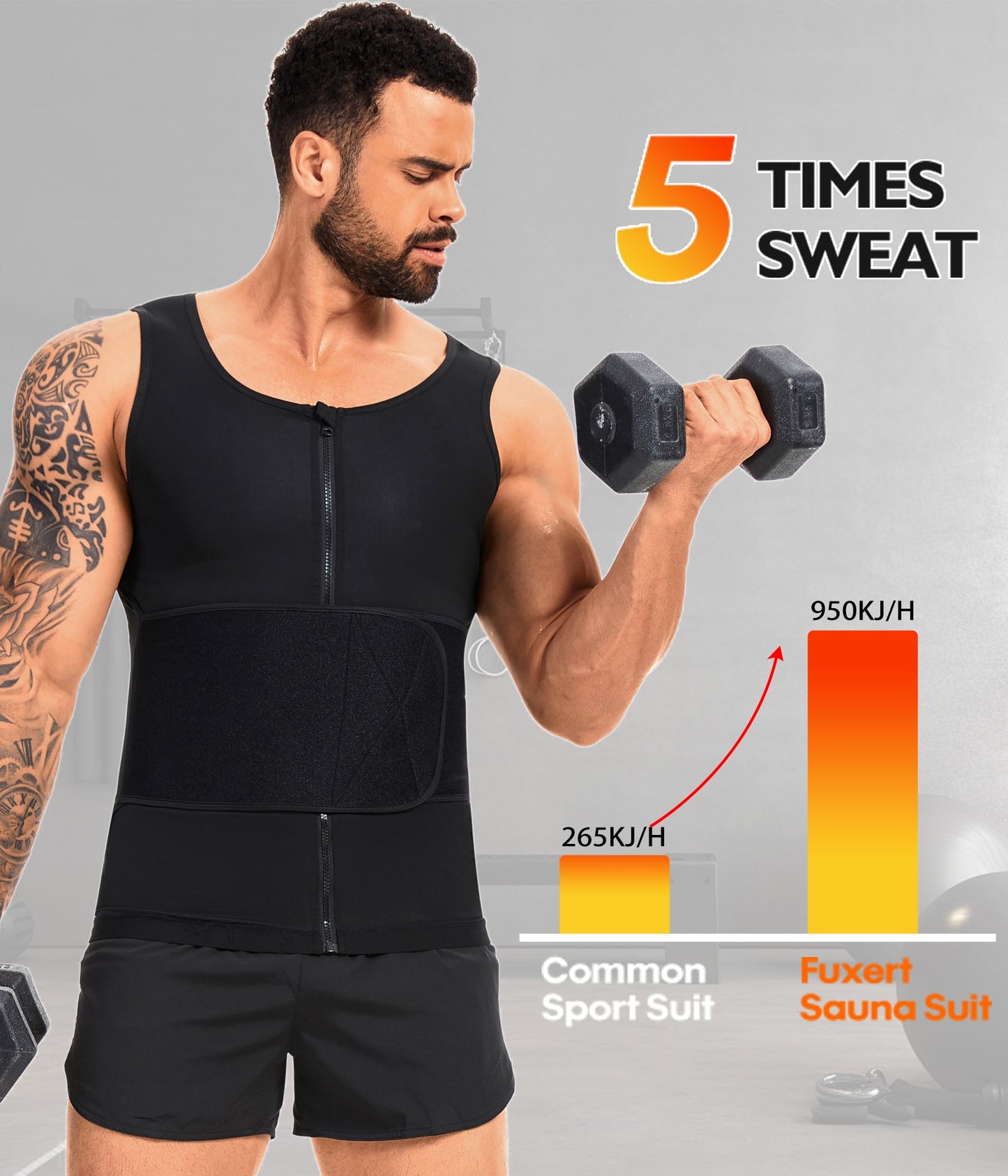 Sauna Vest for Men Waist Trainer Sauna Shirt for Men Zipper Sweat Belt Tank Top for Belly Fat(BG L/XL)