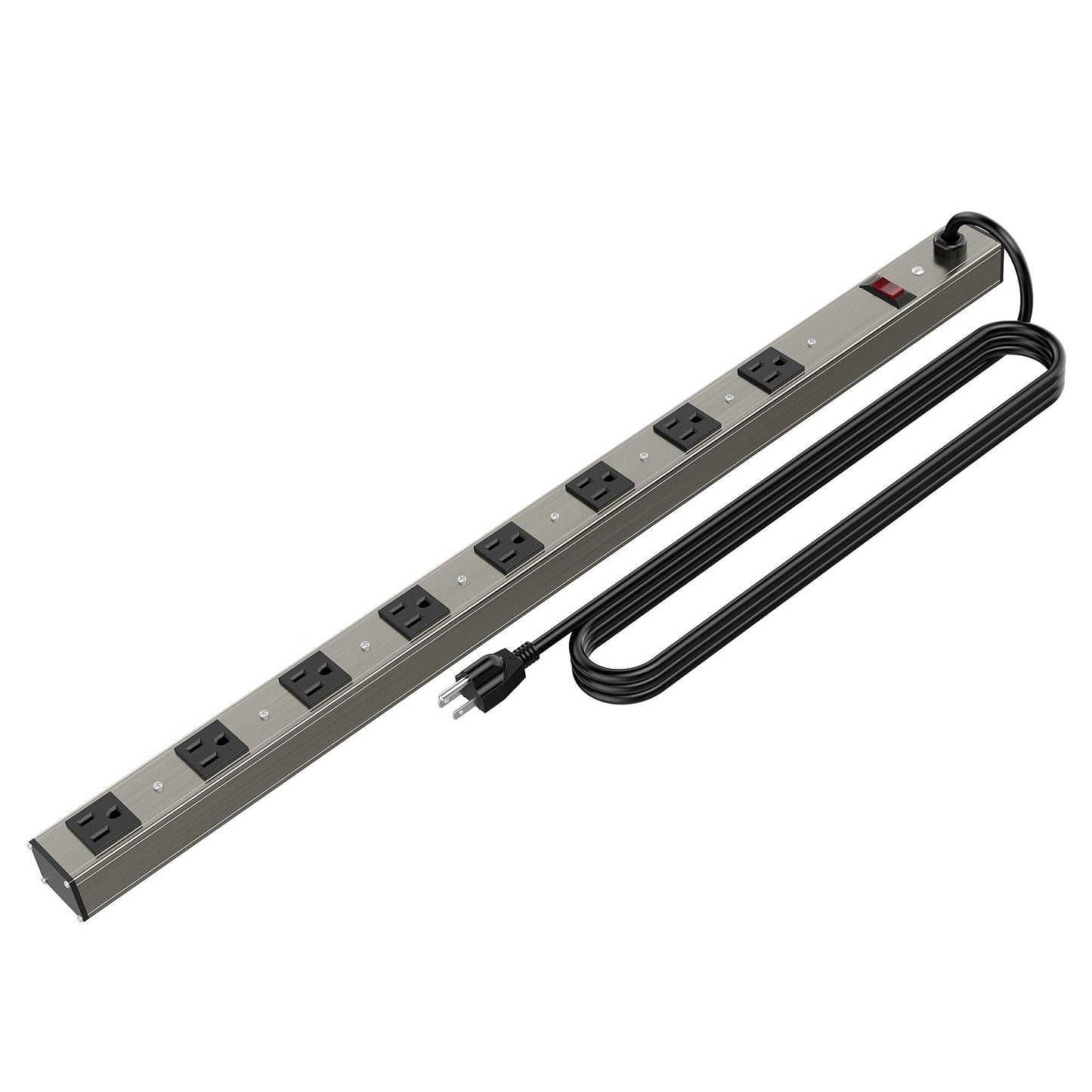 20 Outlet Heavy Duty Metal Socket Power Strip,15-Foot Long Extension Cord with Circuit Breaker. Mounting Brackets Included,Workshop/Industrial use,ETL Certified