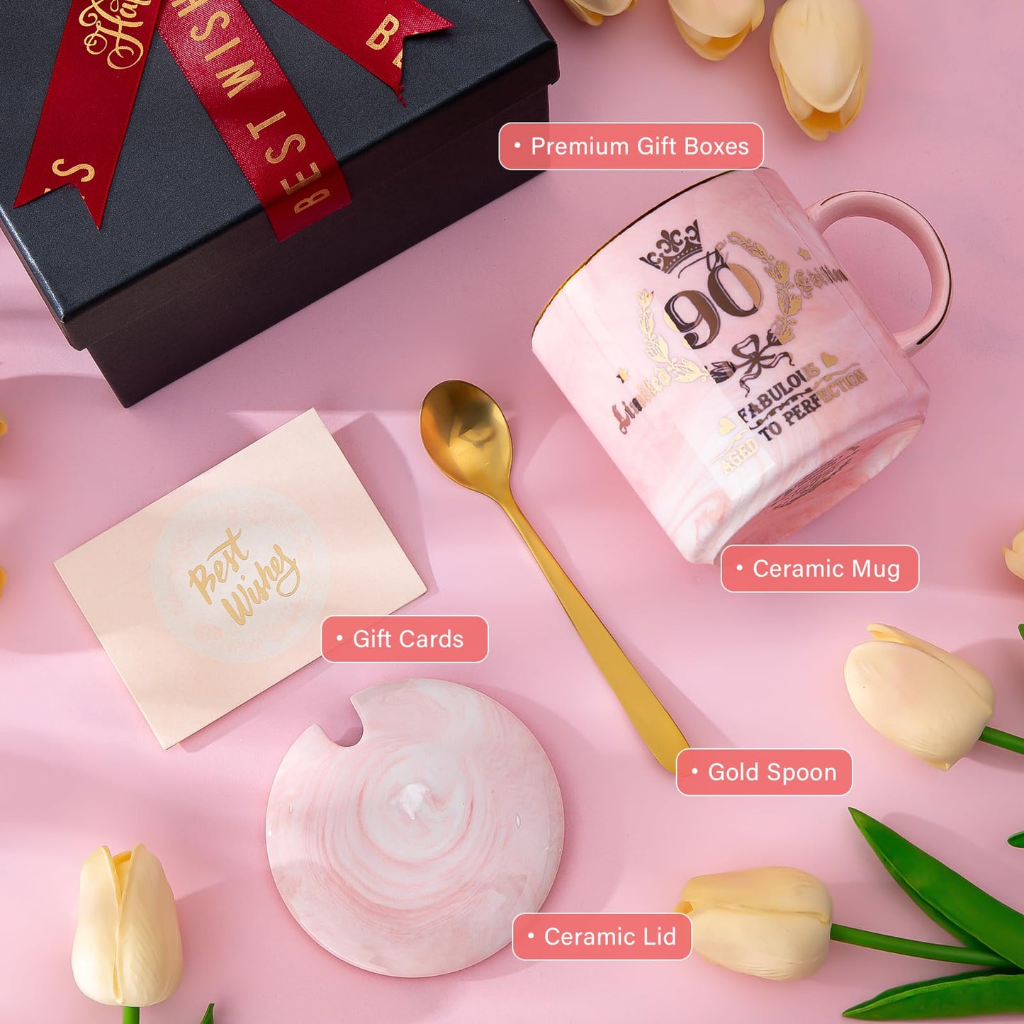 Best Friend Birthday Gifts for Women, Friendship Gifts for Women, Unique Birthday Valentines Day Gift Ideas for Her, Friends Female, Besties, BFF Ceramic Marble Coffee Mug Gift Box Printed Gold 14 oz