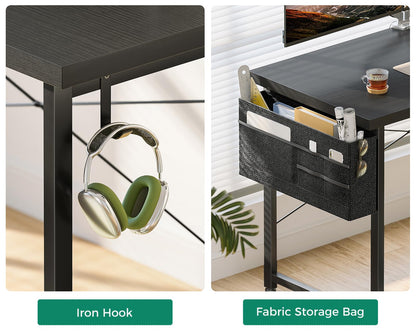 Casaottima L Shaped Computer Desk with Storage Bag, 57.5 Inch Reversible Gaming Table, Home Office Corner Desk with Monitor Shelf, Space-Saving Writing Workstation Desk, Easy to Assemble, Black