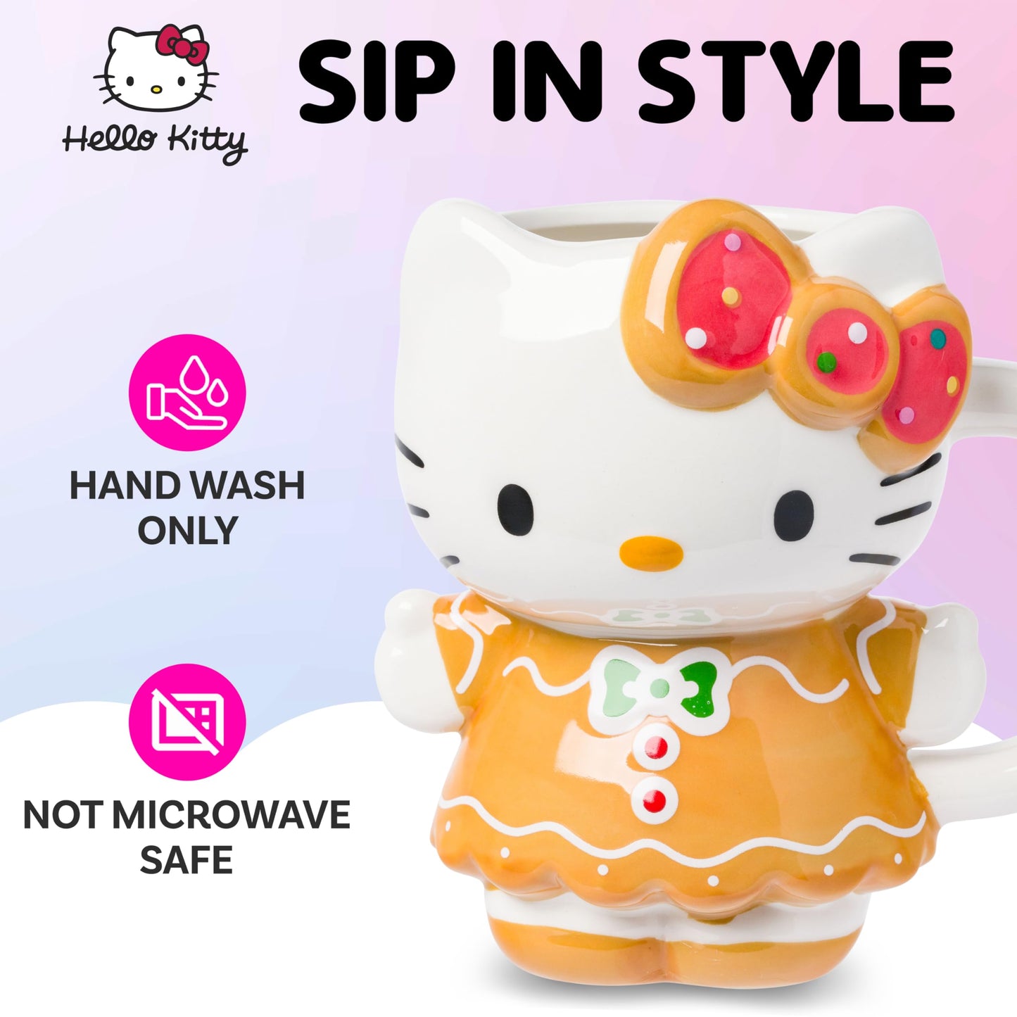Silver Buffalo Sanrio Hello Kitty Gingerbread Dress 3D Sculpted Ceramic Mug, 20 Ounces