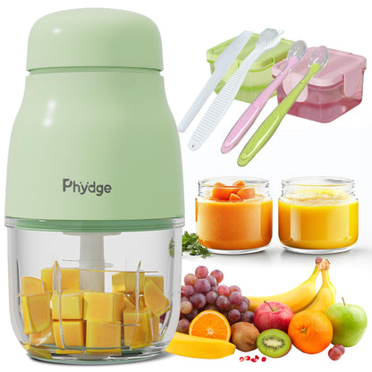 Baby Food Maker-Upgrade, Phydge Baby Food Blender with Baby Food Containers, Silicone Spoons, Easy to Clean, 10oz Baby Food Processor for Fruit, Vegetable, Meat