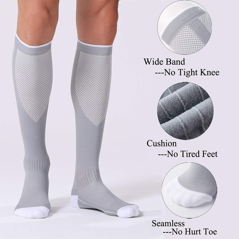 FITRELL 3 Pairs Compression Socks for Women and Men 20-30mmHg- Circulation and Muscle Support Socks for Travel, Running, Nurse, Knee High, Medical GREY L/XL