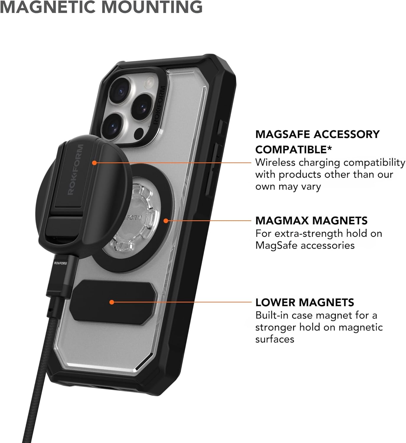 Rokform Rugged Case Compatible with iPhone 16 Pro Max, Magnetic Cover (Black)