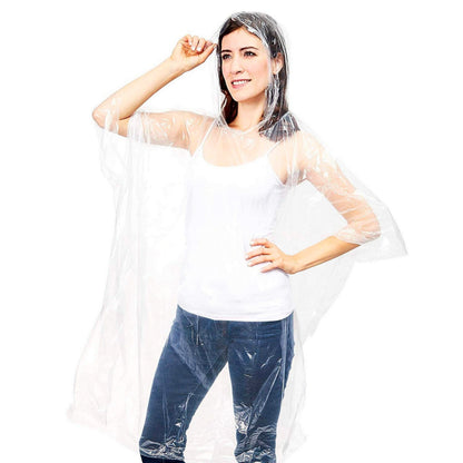 Juvale 20-Pack Disposable Rain Ponchos for Adults with Hood - Lightweight Emergency Plastic Poncho for Outdoor Events, Travel, Camping, Hiking, and Festivals - Clear