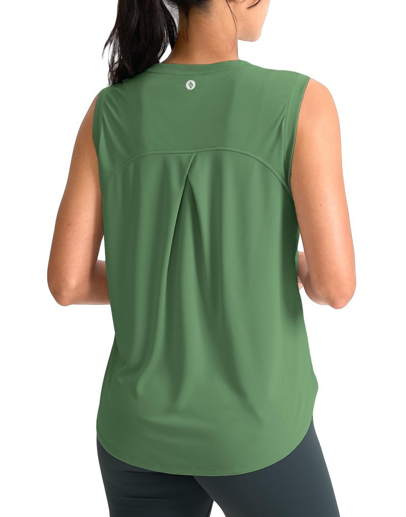SANTINY Women's Sleeveless Workout Tops Breathable Lightweight Active Tennis Yoga Shirts Athletic Running Tank Tops for Women (Green_XXL)
