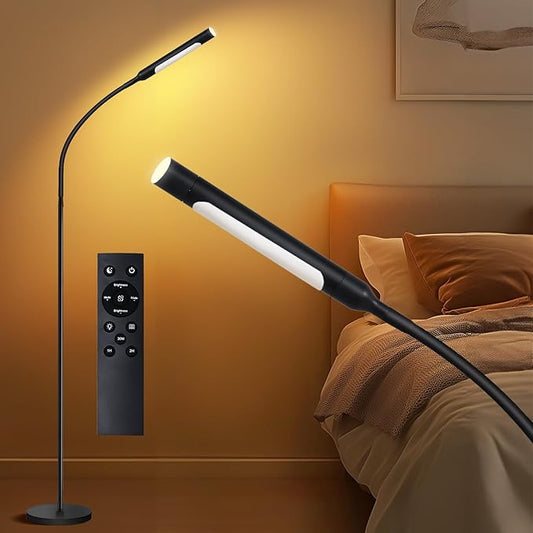 Floor Lamp with Remote, 67" Gooseneck Dimmable Standing Lamp, 3 Color Temperatures & 5 Brightness Levels, Modern Reading LED Light for Bedroom, Living Room, Office - Black