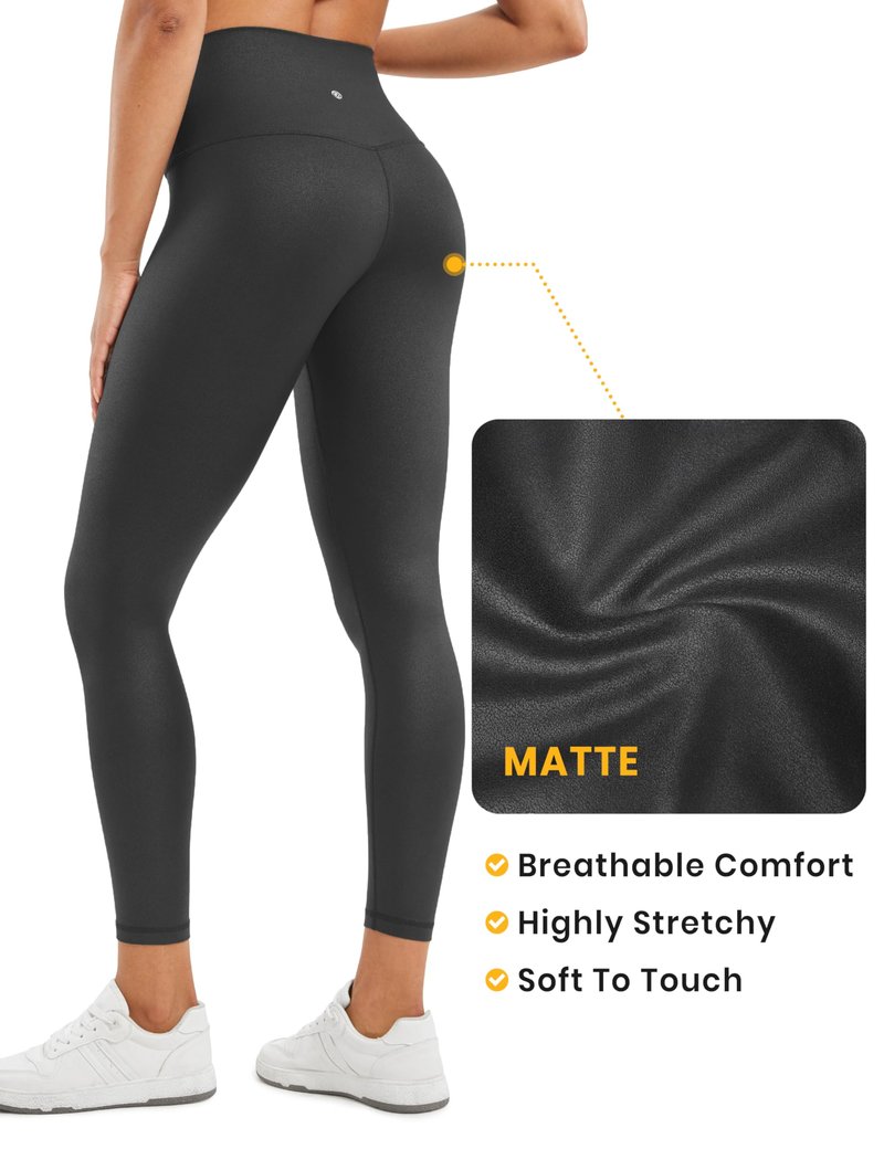 CRZ YOGA Matte Faux Leather Leggings 25" - Butterluxe High Waisted Stretch Ankle Leather Pants for Women Pleather Tights Faux Leather Black Foil Medium