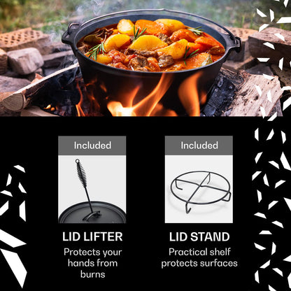 ToCis Big BBQ 7.3L Pre-seasoned Dutch Oven & Cast Iron Skillet Lid, Cast Iron Pot for Casserole Dishes with Lids, Oven Proof Crock Pot, Leakproof BBQ Camping Oven