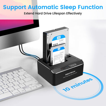 Hard Drive Docking Station, RSHTECH Aluminum Dual Bay SATA Hard Drive Dock for 2.5/3.5 Inch SATA I/II/III HDD SSD Support 2x 16TB Hard Drives,Offline Clone and UASP,Tool-free (RSH-DS01)