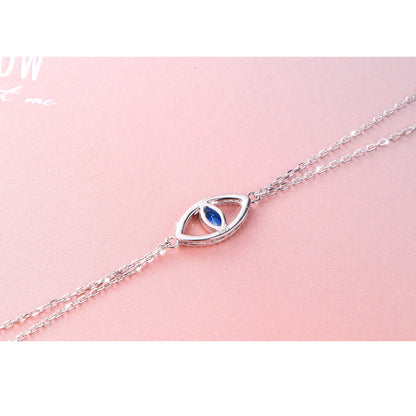 DAOCHONG 925 Sterling Silver Double Strand Cubic Zirconia Evil Eye Bracelet Protection Jewelry For Women (Blue)